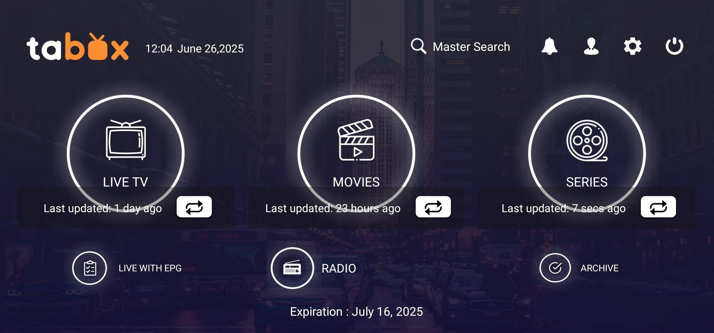 Скриншот главного меню TABOX